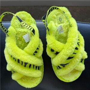 UGG Bright green Fluffy Sandals warn a couple of times indoors.